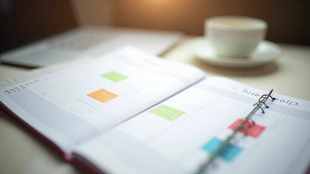 Calendário semanal estruturado com cores e horários bloqueados para tarefas focadas